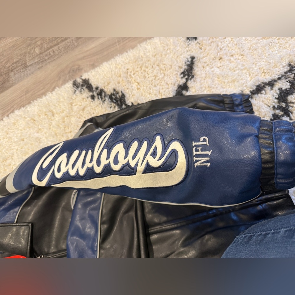 Vintage Dallas Cowboys Jacket Men’s NFL Football Varsity Blue Black-Large - Picture 10 of 16